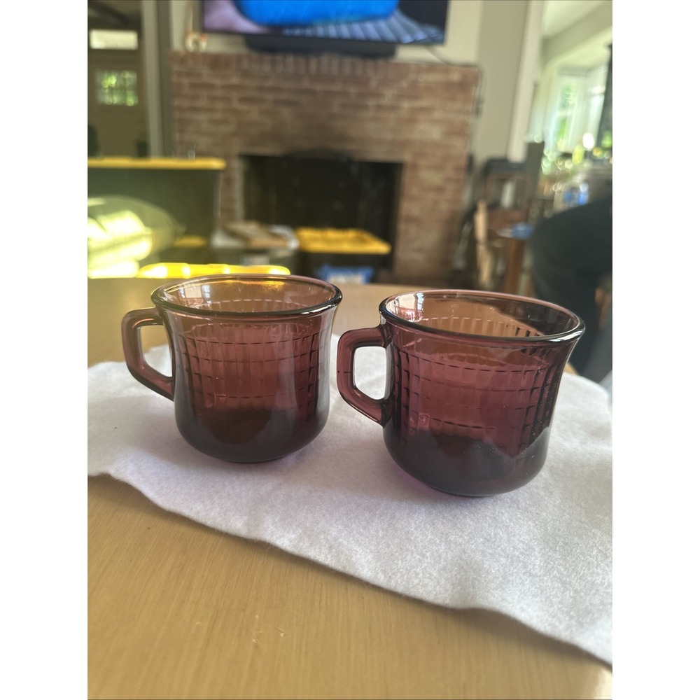 Fortecrisa Mugs Purple Amethyst Ribbed Translucent Glass  Cups Mexico Set Of 2